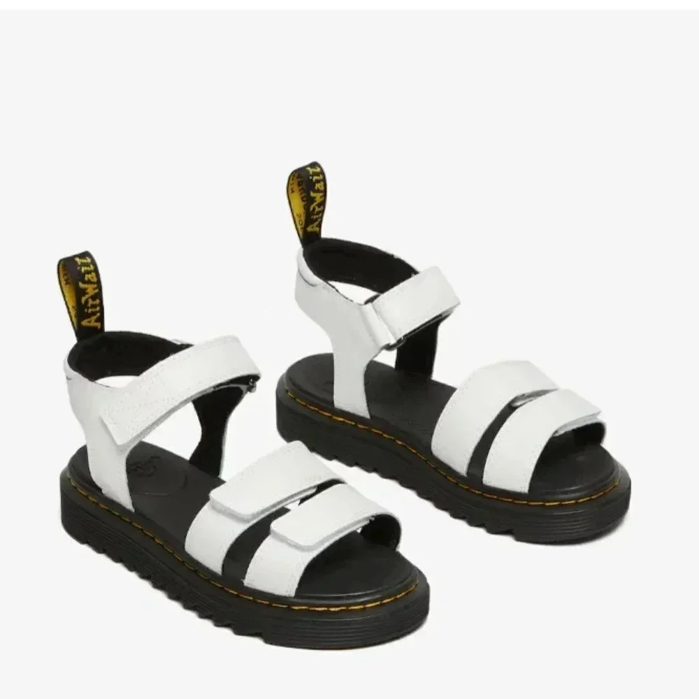 Dr Martens Klaire Sandals Shoes Leather Open Toe White Black Kids Girls Size 12